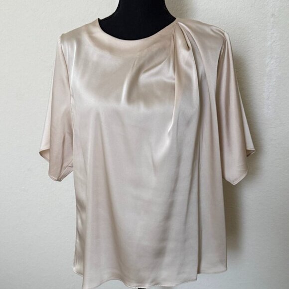 BANANA REPUBLIC SATIN TOP WITH SHORT SLEEVES BEIGE COLOR. SIZE L - Picture 1 of 9